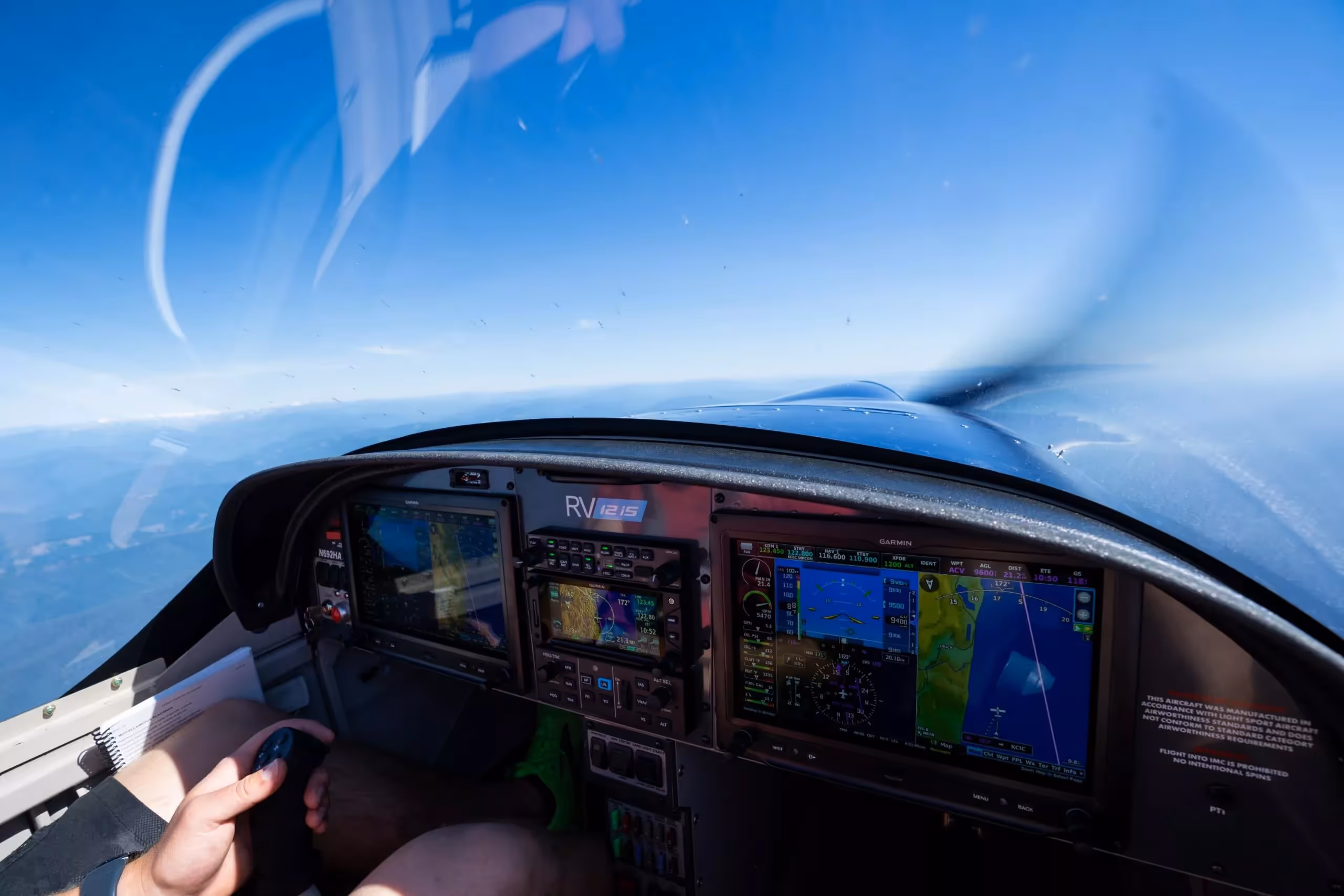 Student pilot practicing radio communications in controlled airspace