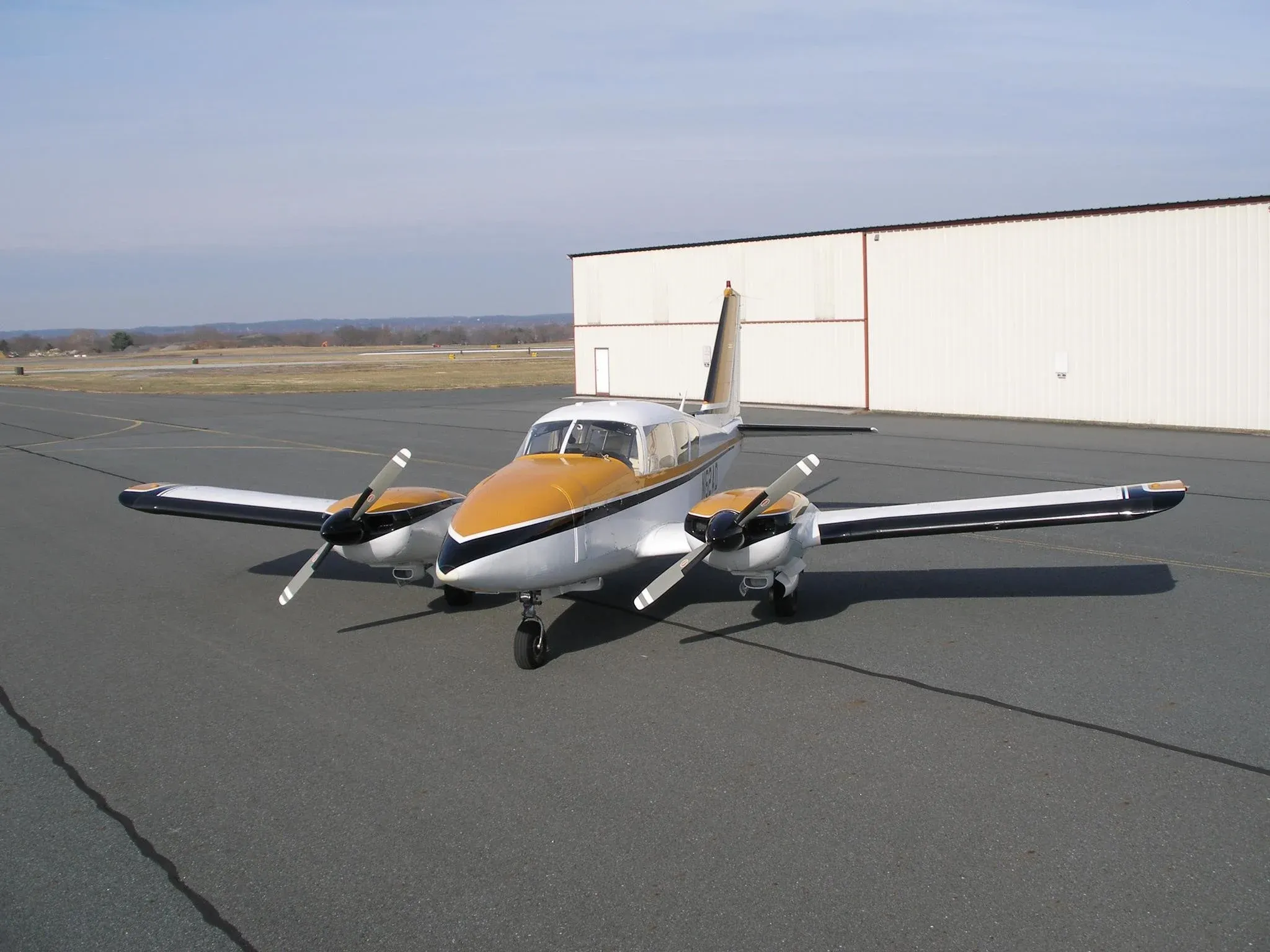 Hawkins Flight Academy Piper Aztec N62AD on the ramp in Tupelo.